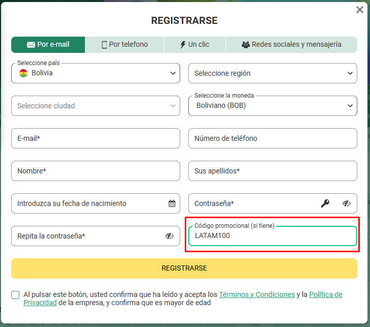 Cómo activar un código promocional en la web y la app de Betwinner Bolivia - Instrucciones paso a paso